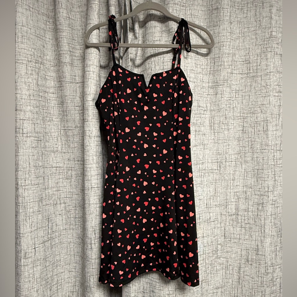 Lily Rose Black Dress with Hearts Pattern - Large